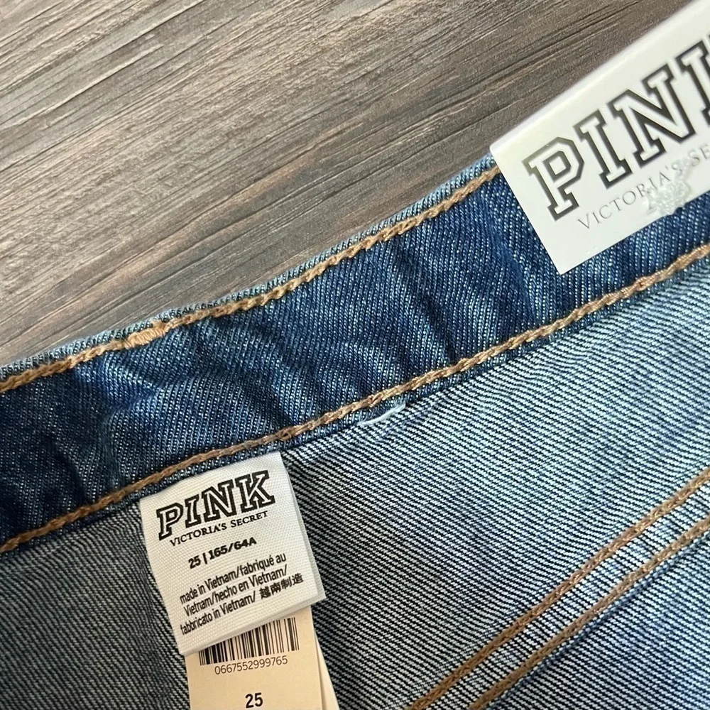 NWT! Victorias Secret PINK High-Waisted Cut Off Shorts Denim Dark Wash 25